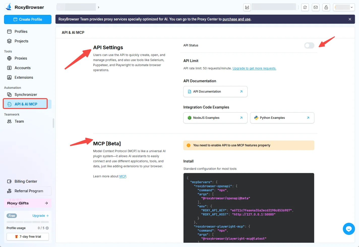 RoxyBrowser API 与 MCP 支持