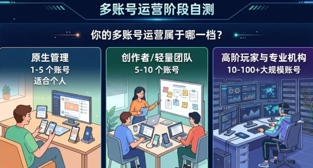 Twitter多账号运营三个阶段对比：1-5个、5-10个、10-100+账号方案