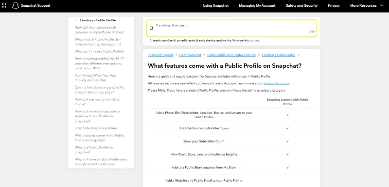 Snapchat Public Profile官方页面截图