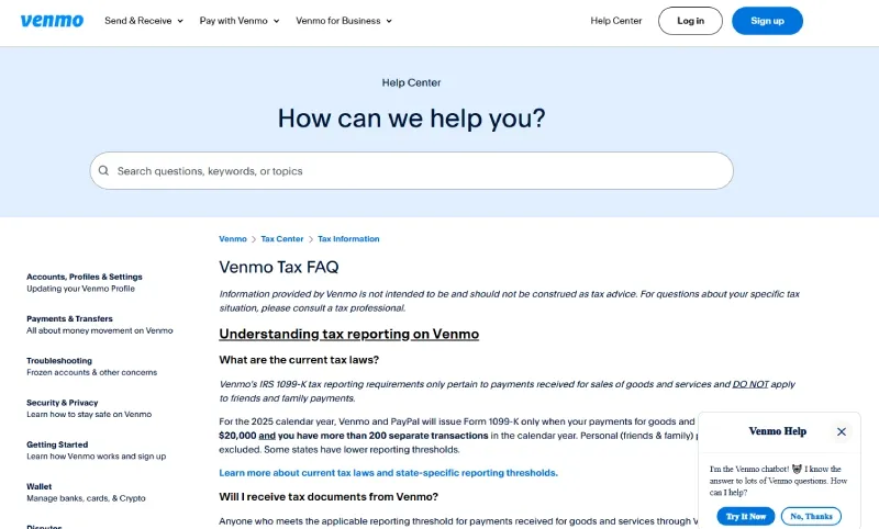 Venmo官方手续费页面截图