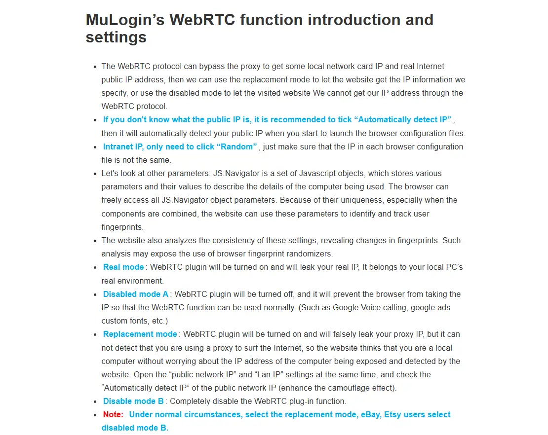 MuLogin WebRTC设置说明页