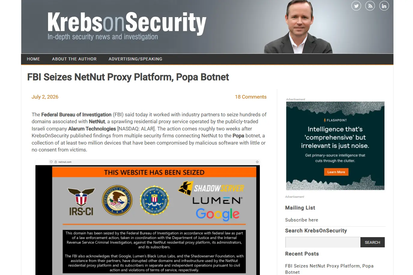 KrebsOnSecurity页面截图