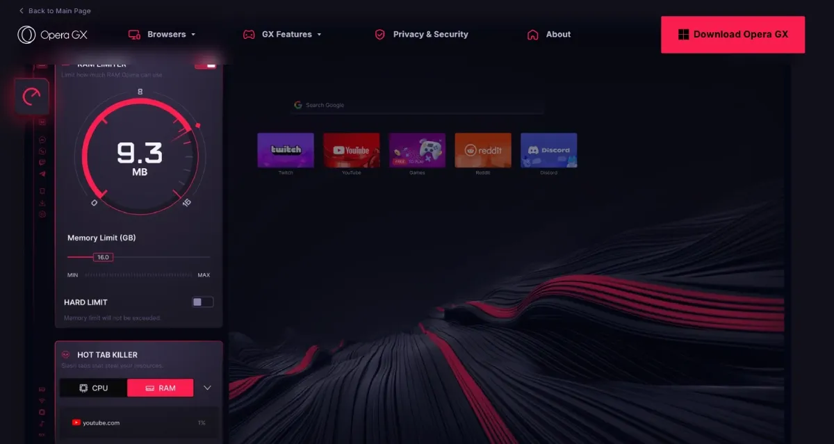 Opera GX 产品页面