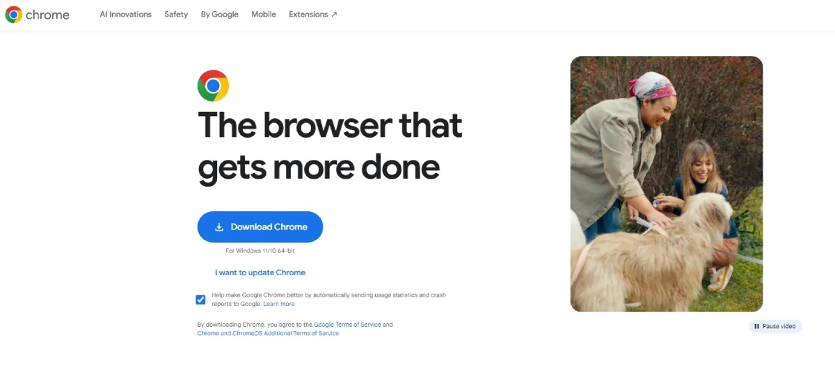 Google Chrome 产品页面