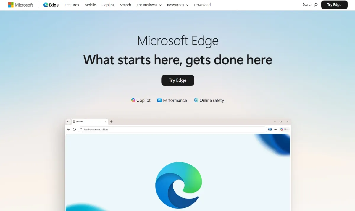 Microsoft Edge 产品页面